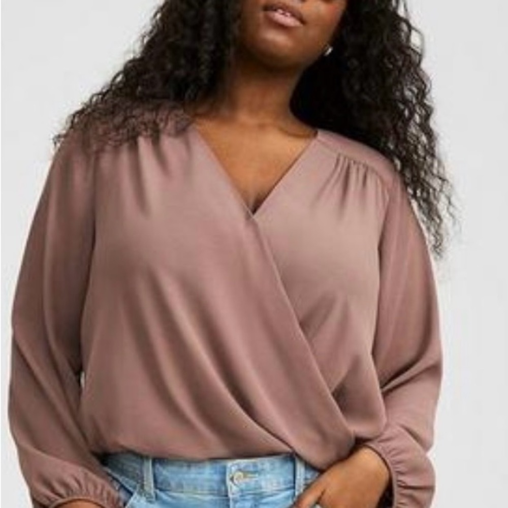 Torrid Pink Wrap Blouse with Relaxed Sleeves